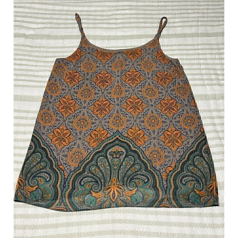 Cabi Tan Brown Orange Green Mandala Tank Top Flowy Size Small adjustable straps